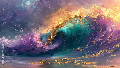 Majestic Wave in Vibrant Colors, Dynamic Ocean Scene, Ideal for Inspiring Artwork and Powerful Natural Phenomenon Themes