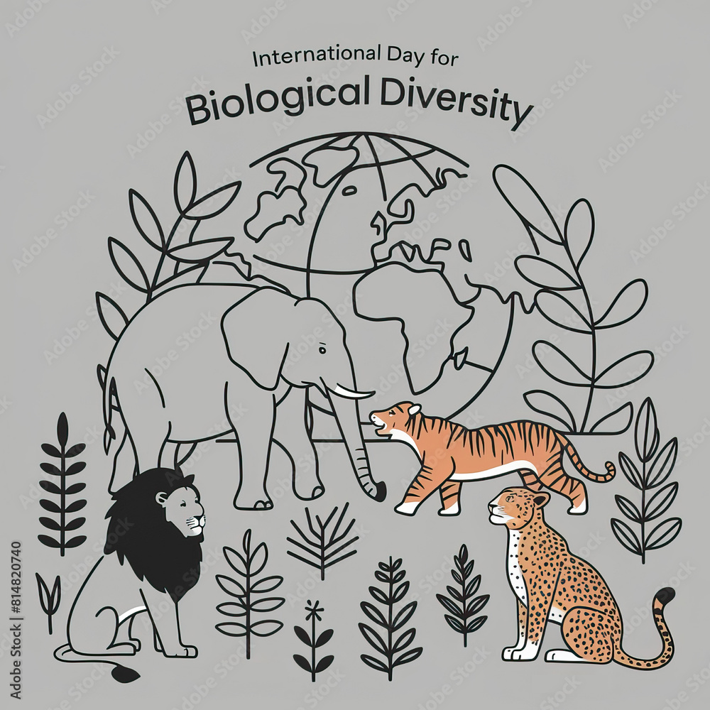 Obraz premium International Day for Biological Diversity, illustration, poster, post, social media poster, Biological Diversity, International Day for Biological Diversity Banner, Planet Earth with animal 