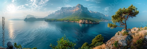 Mountains and the sea in the Noviy Svet, Crimea realistic nature and landscape photo