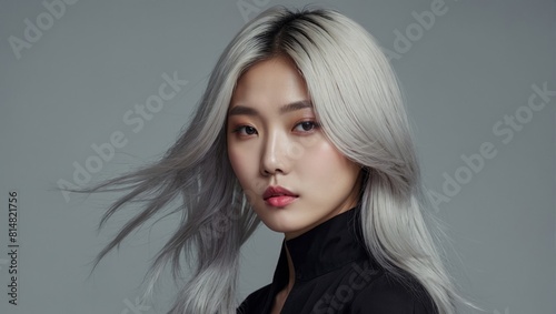 Asian model with platinum hair