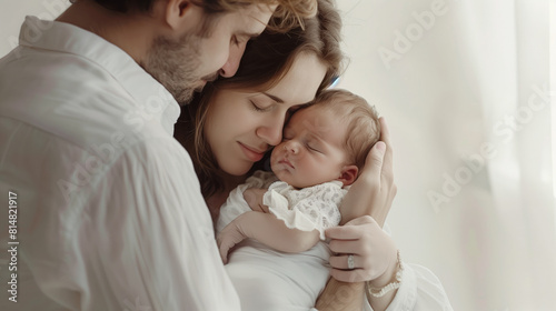 A newborn baby boy cradled in his parents' embrace © Graphic Master