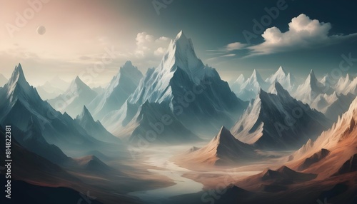A mountain range depicted in a surreal dream photo
