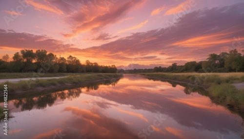 A serene river reflecting the golden hues of a bre upscaled_8