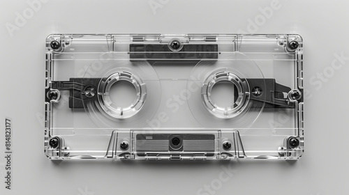 Clear cassette tape isolated on white background.
