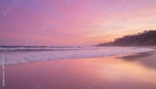 A beach scene at sunrise with the sky painted in