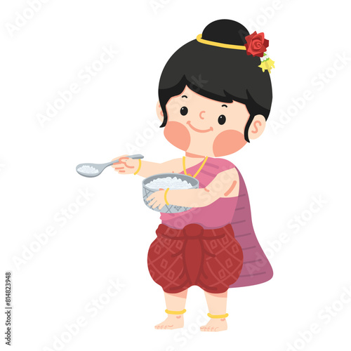 girl in thai dress offering the food © focus_bell