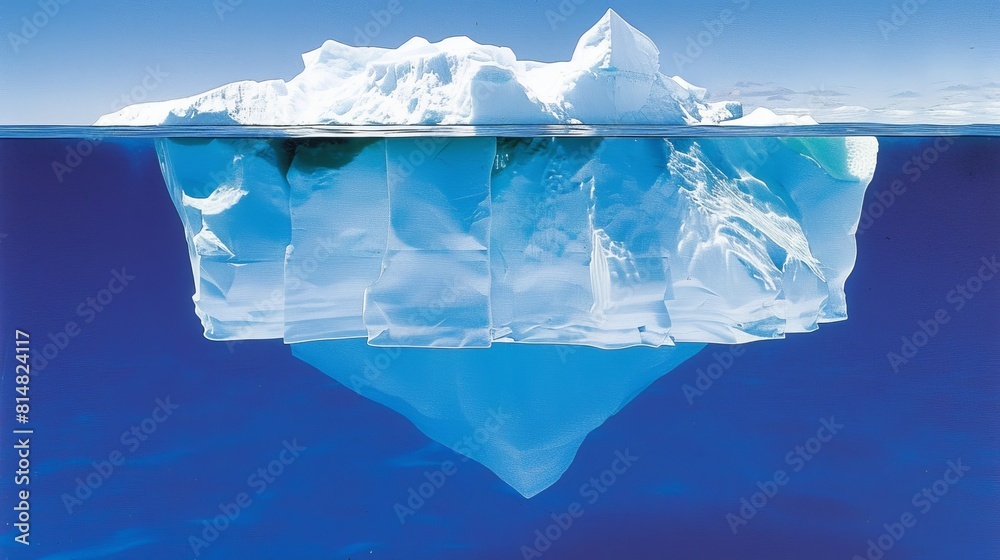 Obraz premium Create an iceberg shaped like a colossal wave frozen in time, with towering walls of ice crashing into the sea.