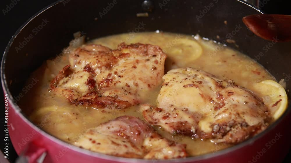 Steaming Chicken in Aromatic Broth Close Up Stock Video Steaming Chicken in Aromatic Broth Close Up Stock Video