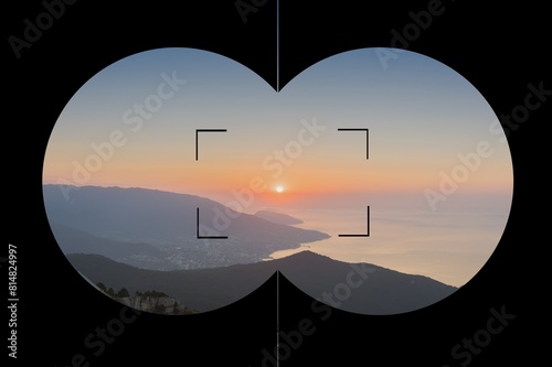 Binoculars point view with beautiful nature background