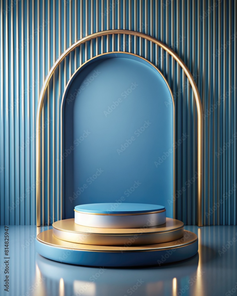 Blue podium on a blue background with arch. Blue podium on a blue background with arch.