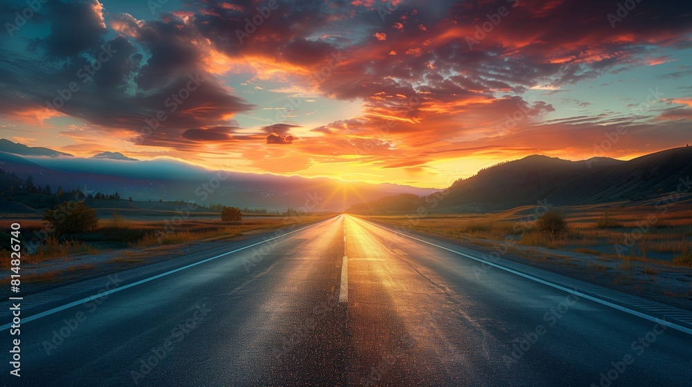 Asphalt highway road and mountain with sky clouds at sunset. Asphalt highway road and mountain with sky clouds at sunset.