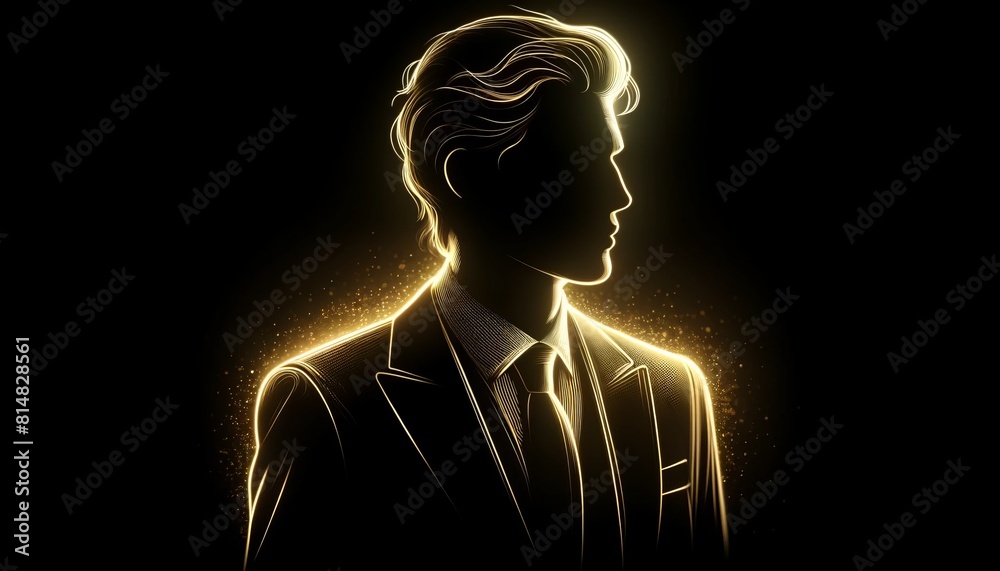 A businessman in a suit is silhouetted against a black background A businessman in a suit is silhouetted against a black background