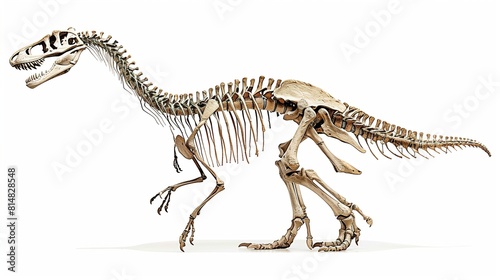image of a dinosaur skeleton showcased against a pristine white background. The intricate details of the fossilized bones are brought to life 