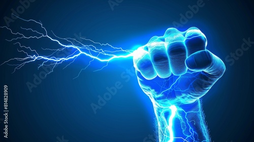 A fist with a lightning bolt symbol, symbolizing power and energy