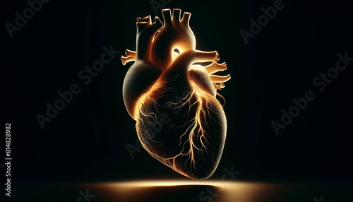 A heart with a black background and a glowing red center