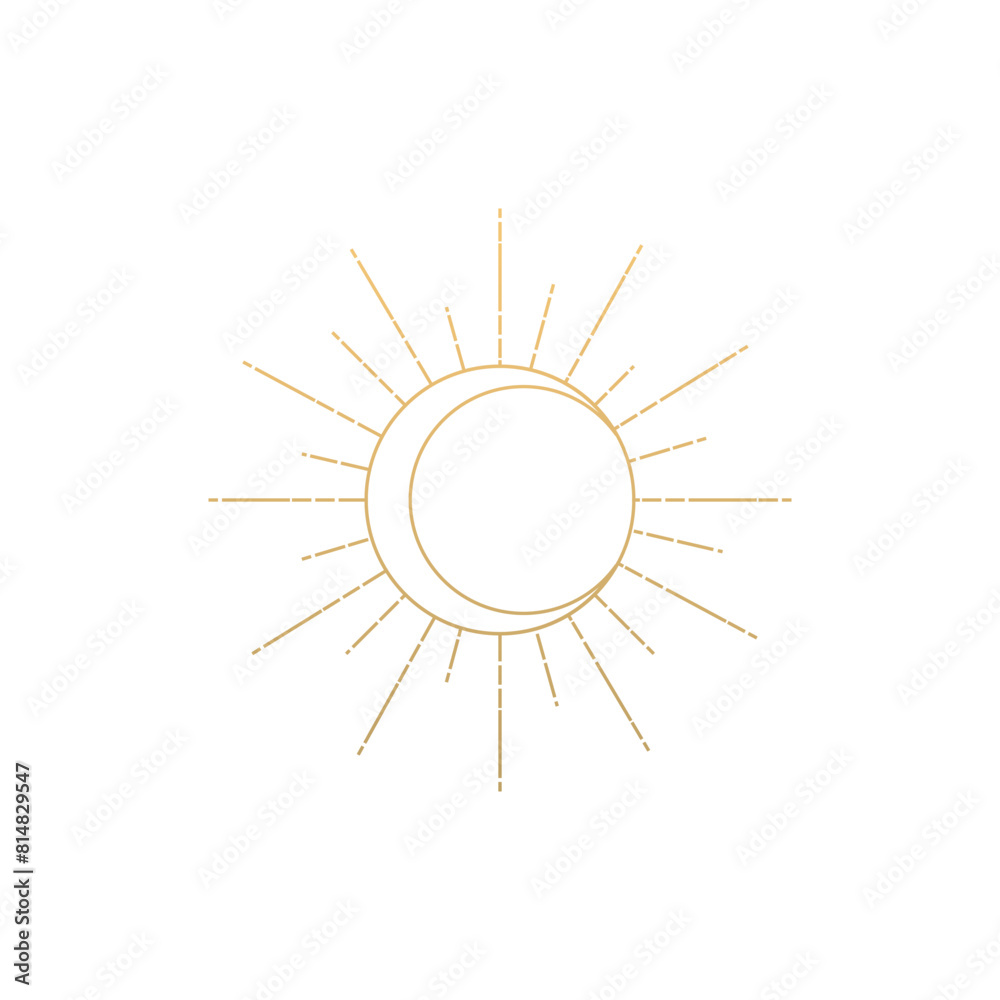 Moon sun logo line mystic symbol vector image Moon sun logo line mystic symbol vector image