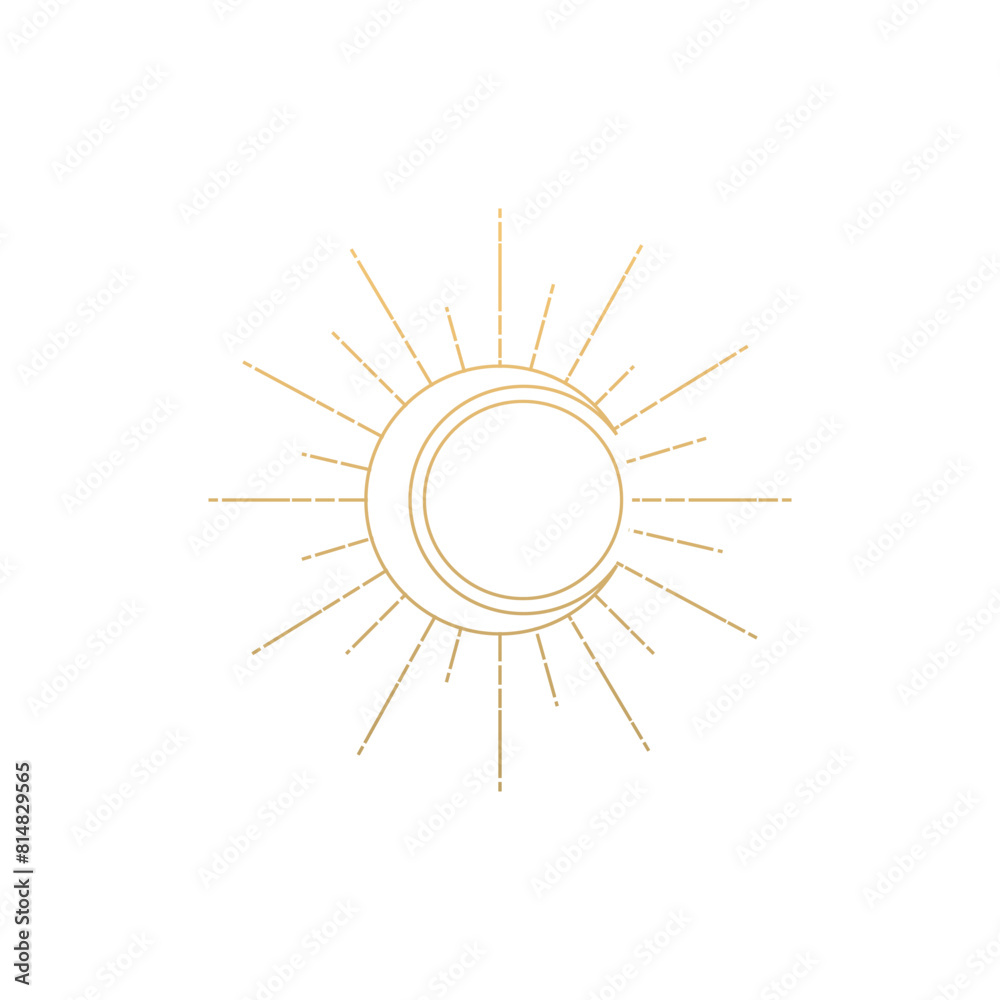 Moon sun logo line mystic symbol vector image Moon sun logo line mystic symbol vector image