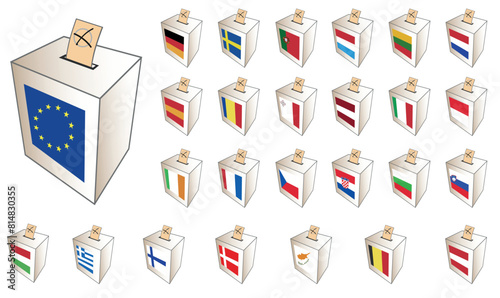 European Union, 26 voting box,  Collection set. vector illustration