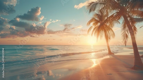 Photo of Sunset beach with backlit palm trees