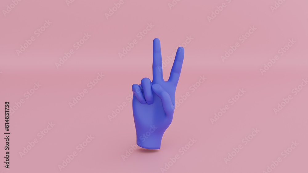a blue gloved hand making a peace sign a blue gloved hand making a peace sign