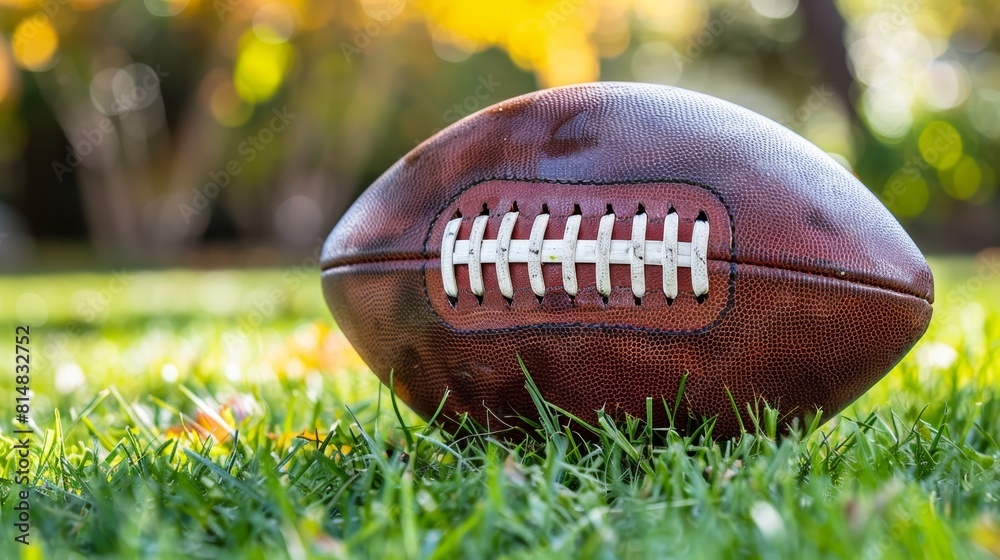 Anticipating the kickoff. a football poised on the field, ready for the game to begin Anticipating the kickoff. a football poised on the field, ready for the game to begin