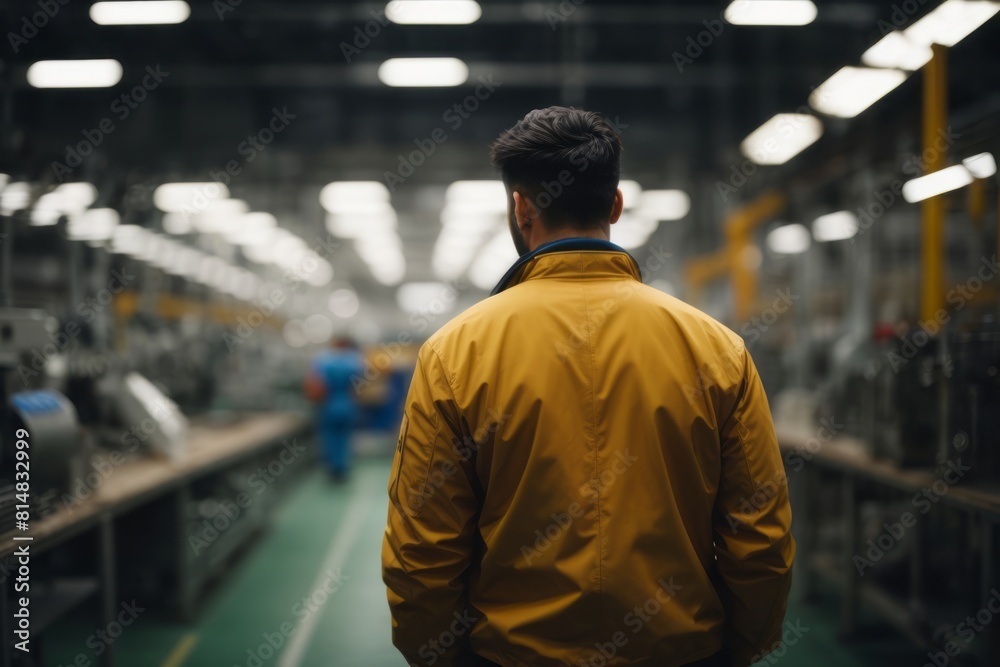 back view of young man in modern factory back view of young man in modern factory