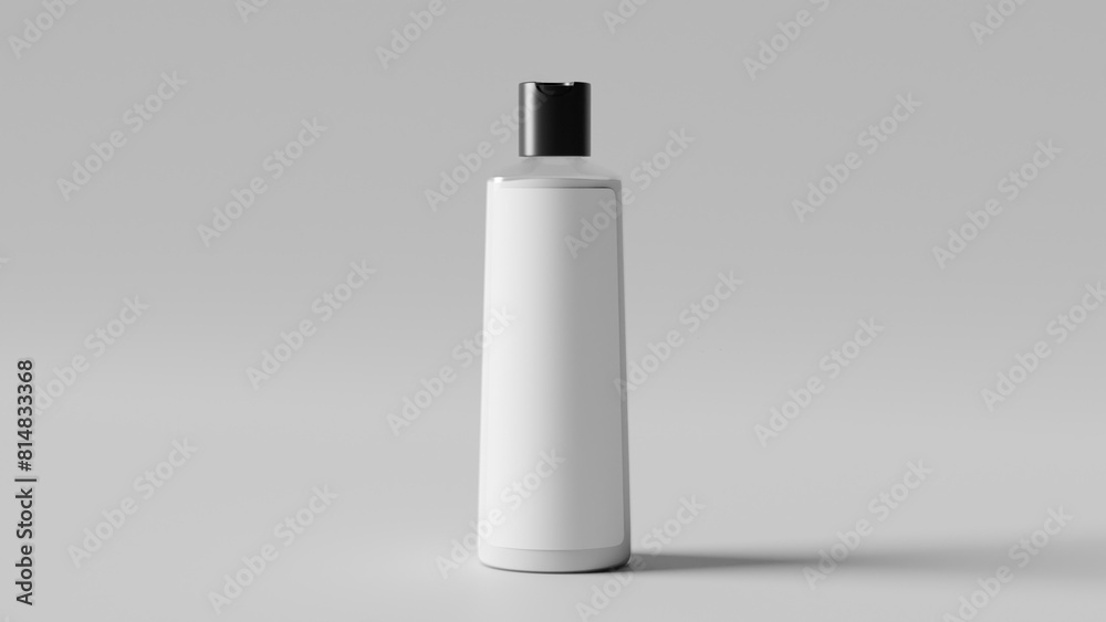 a white bottle with a black cap on a gray background a white bottle with a black cap on a gray background