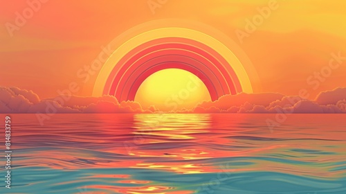 Iconic rainbow flat design top view sunset theme water color vivid
