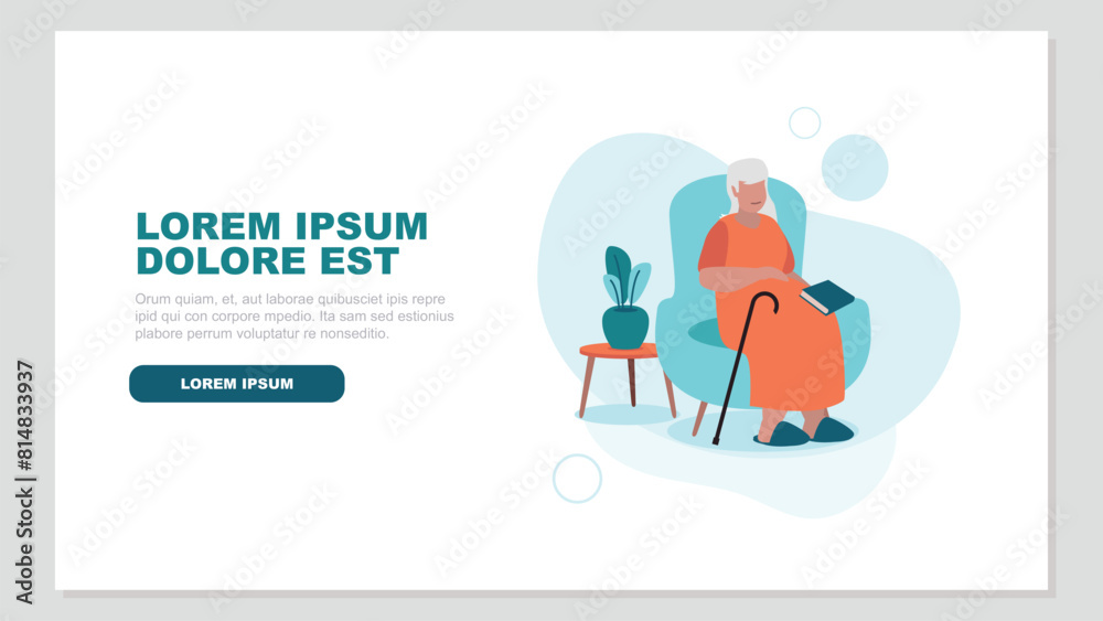 Fototapeta premium Adobe IllVektor-Illustration einer pflegebedürftigen älteren Person, die entspannt in einem Sessel sitzt - soziales Konzeptustrator Artwork