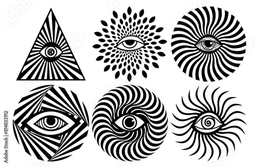 Eye optical illusion. Eye of Providence. Lineart Vector illustration. Magic celestial witchcraft symbol. Masonic symbol. Hand drawn logo or emblem