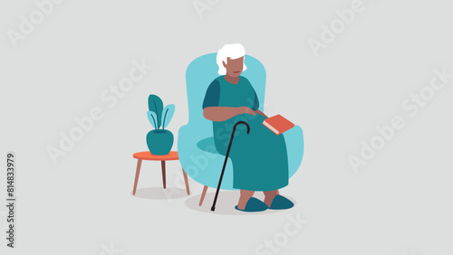 Adobe IllVektor-Illustration einer pflegebedürftigen älteren Person, die entspannt in einem Sessel sitzt - soziales Konzeptustrator Artwork