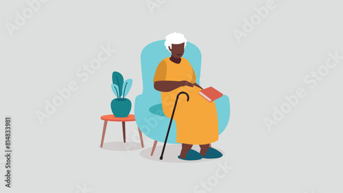 Adobe IllVektor-Illustration einer pflegebedürftigen älteren Person, die entspannt in einem Sessel sitzt - soziales Konzeptustrator Artwork