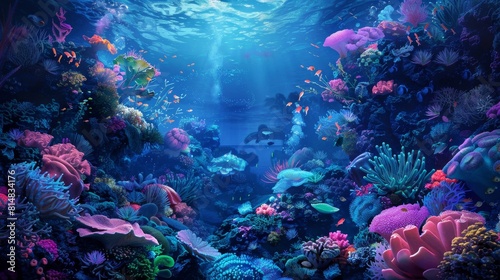 Surreal underwater world exotic marine life and vibrant coral reefs bathed in soft glow © javier