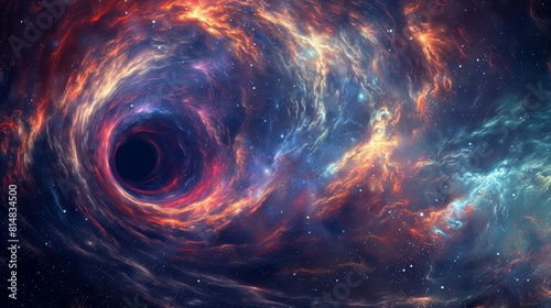 Swirling tendrils of light and energy lead through a celestial wormhole