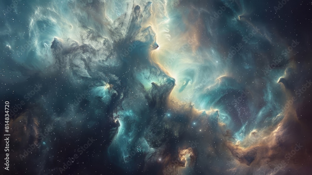 Fototapeta premium Cosmic nebula voyage swirling gas and dust lit by distant stars