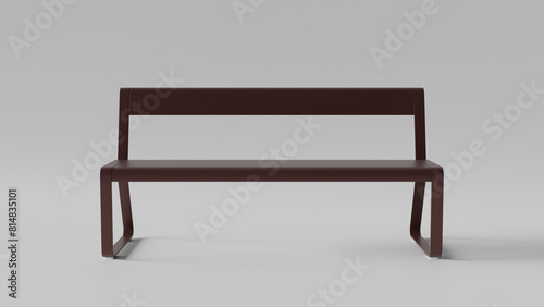 a wooden bench with a metal frame on a gray background