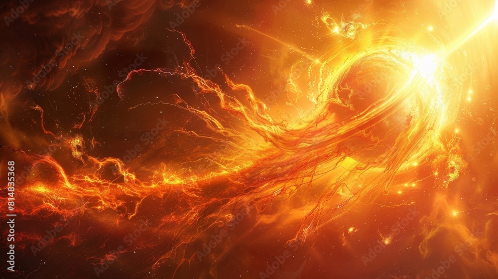 Solar flare with fiery plasma erupting from sun Solar flare with fiery plasma erupting from sun