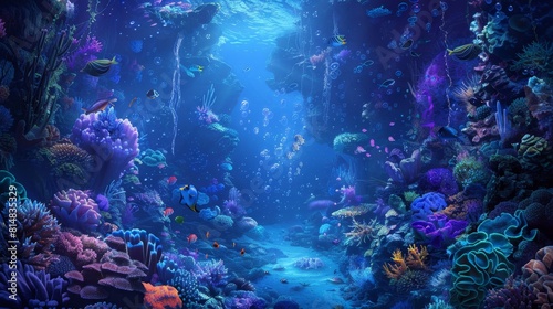 Surreal underwater world with vibrant coral reefs