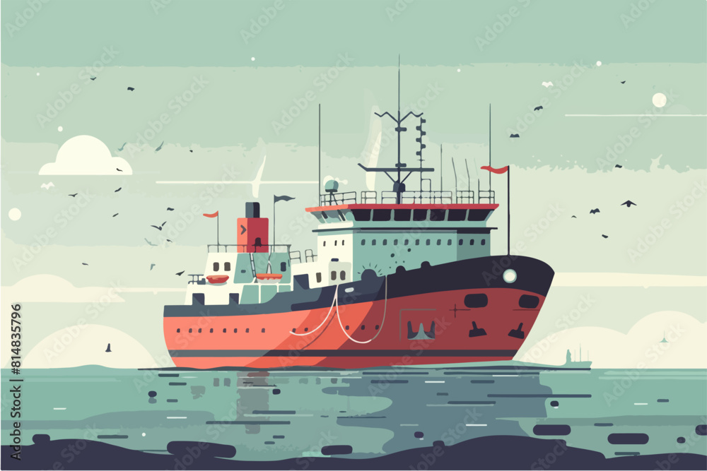 Fototapeta premium Steamboat illustration. Water vehicle. Big ship. Ship on the water.