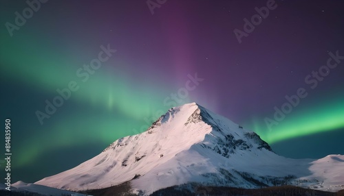 A snow covered mountain peak with a shimmering aur upscaled_5