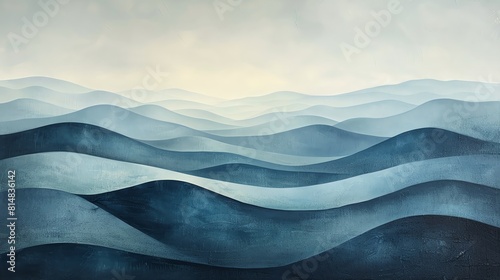 An abstract landscape of rolling hills in shades of blue and grey, ideal for a calm and reflective mood