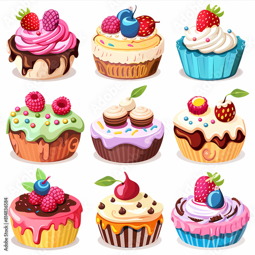 Colorful cakes for kids tasty vibrant desserts Festive cake with candles beads and flowers. vector image
