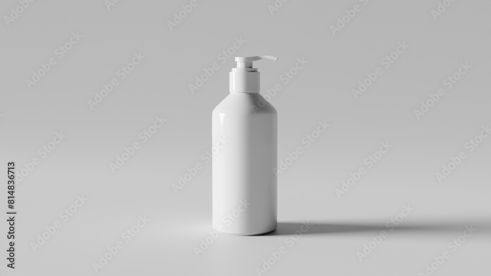 a white bottle with a pump on a gray surface a white bottle with a pump on a gray surface