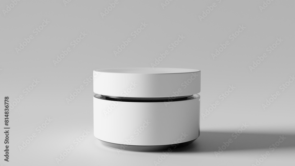 a white container with a lid on a gray surface a white container with a lid on a gray surface