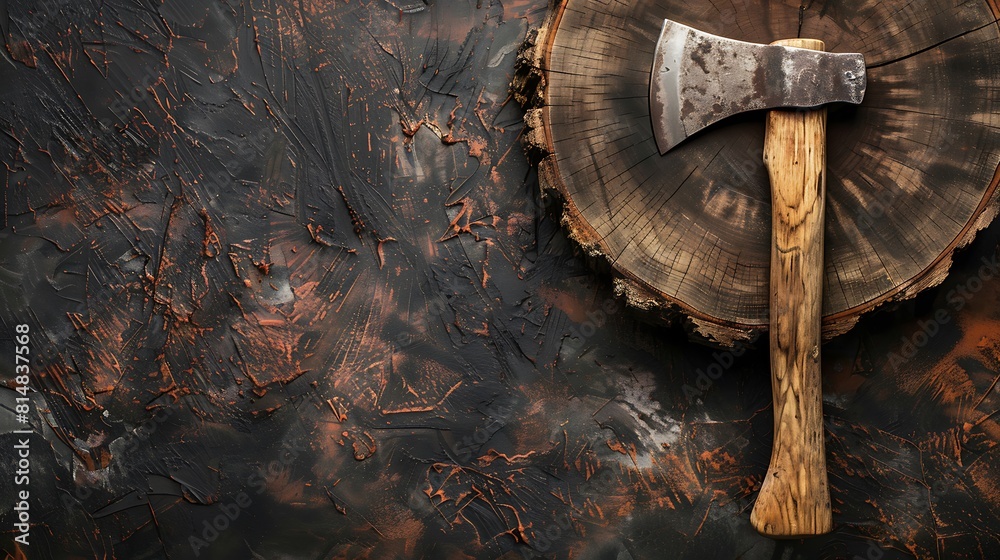 Fototapeta premium Vintage axe background, copy space, space for text, Generative AI.ヴィンテージの斧の背景,コピースペース,テキスト用スペース、Generative AI。