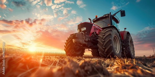 Sunset Silhouette: Hero Shot of Agricultural Tractor photo