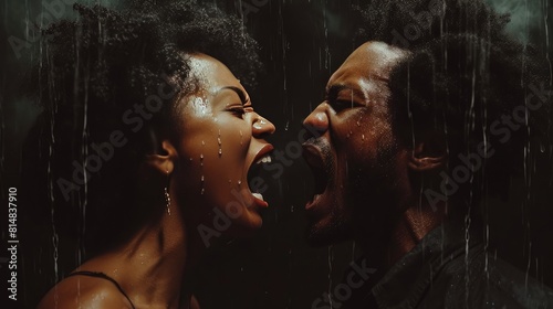 Emotional Outburst: Black Couple Shouting in Anger photo