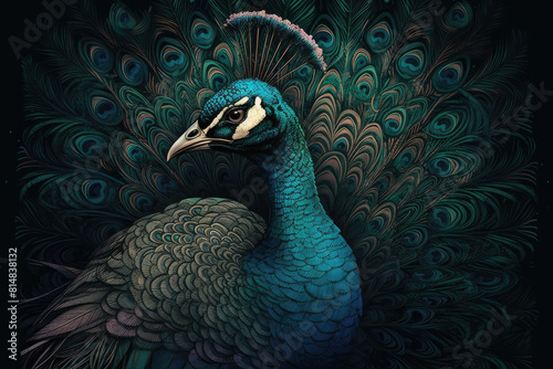 Beautiful peacock, painting style illustration, Bohemian background photo