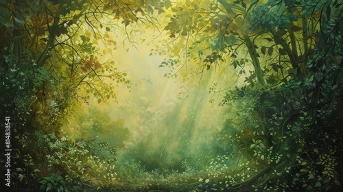 Tranquil forest scene in soft golden light invites serenity