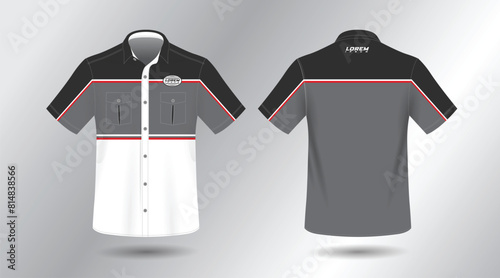 modern short sleeve work shirt with pocket template design. Front and Back View, Vector File.